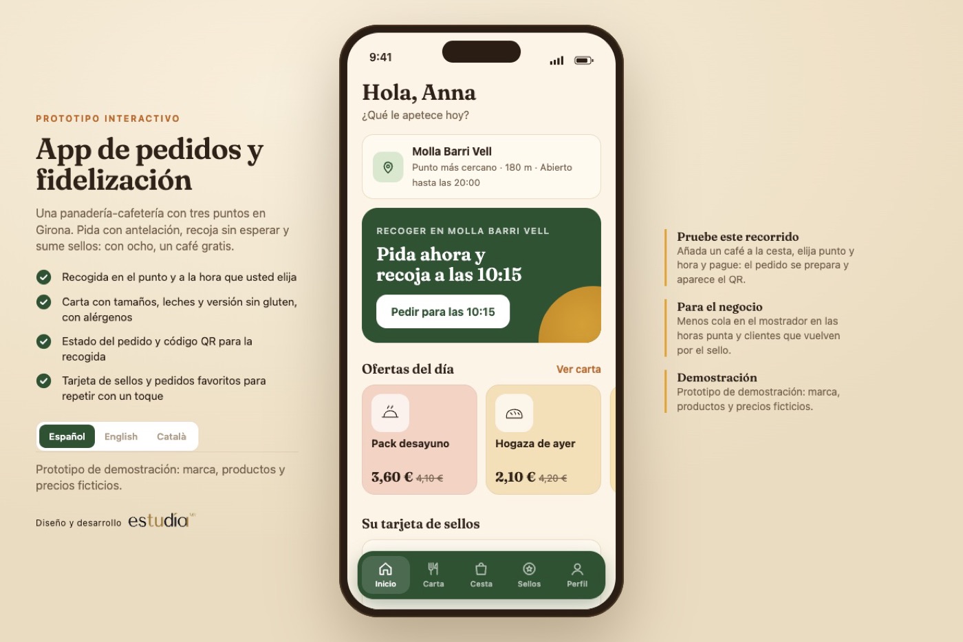 Molla — Aplicació mòbil · fleca-cafeteria