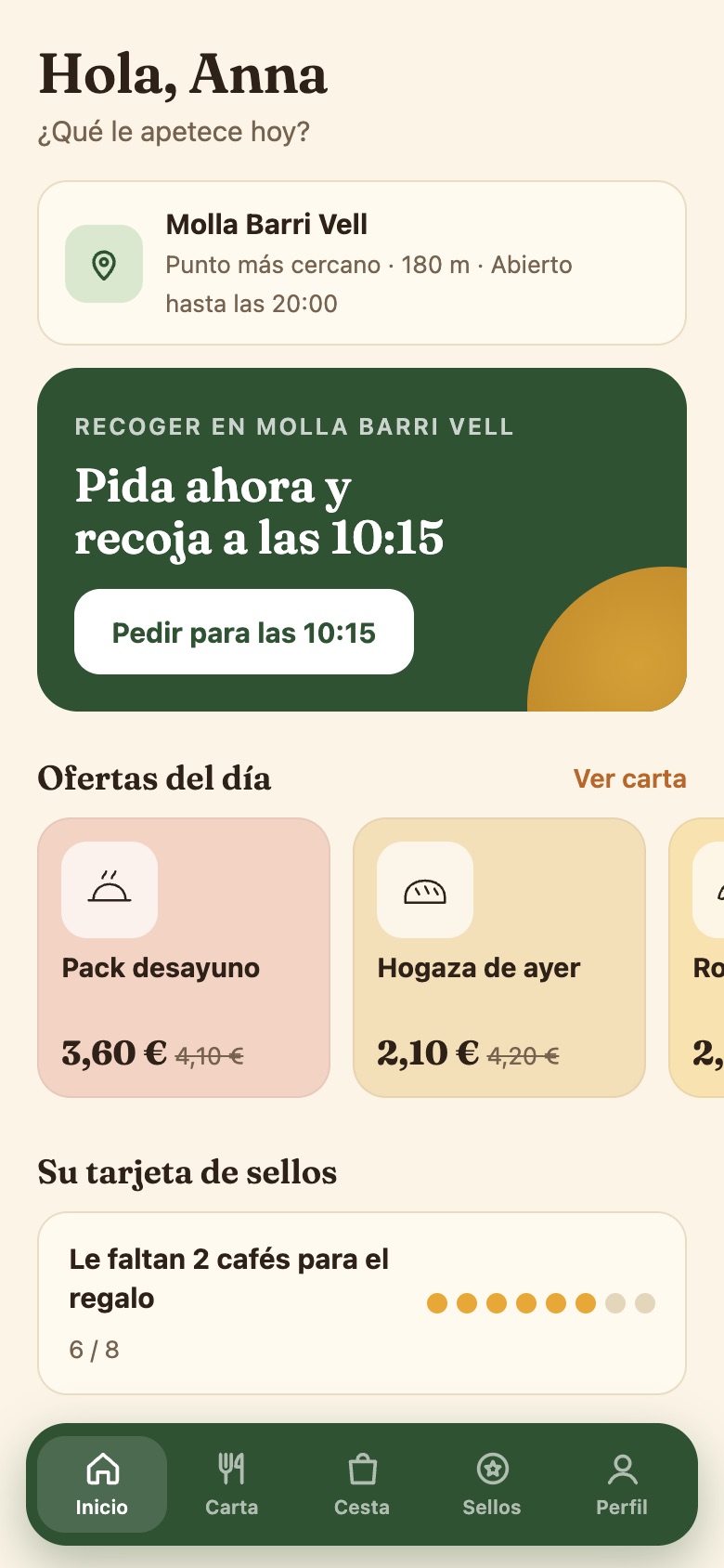 Molla — app home on a phone