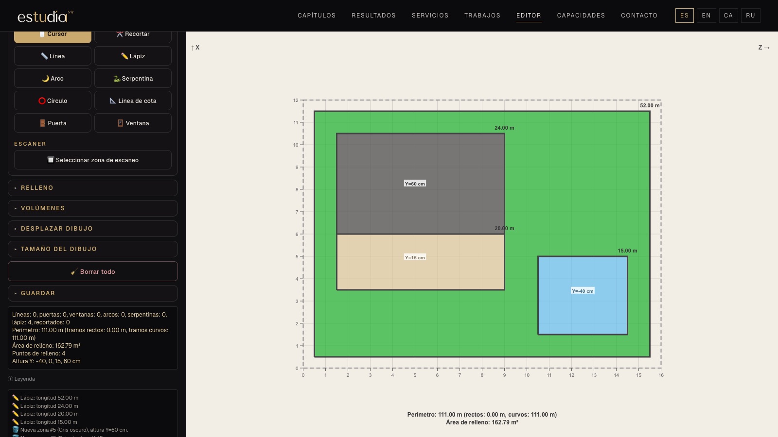 The estudio MY plan editor with a plot drawn in it