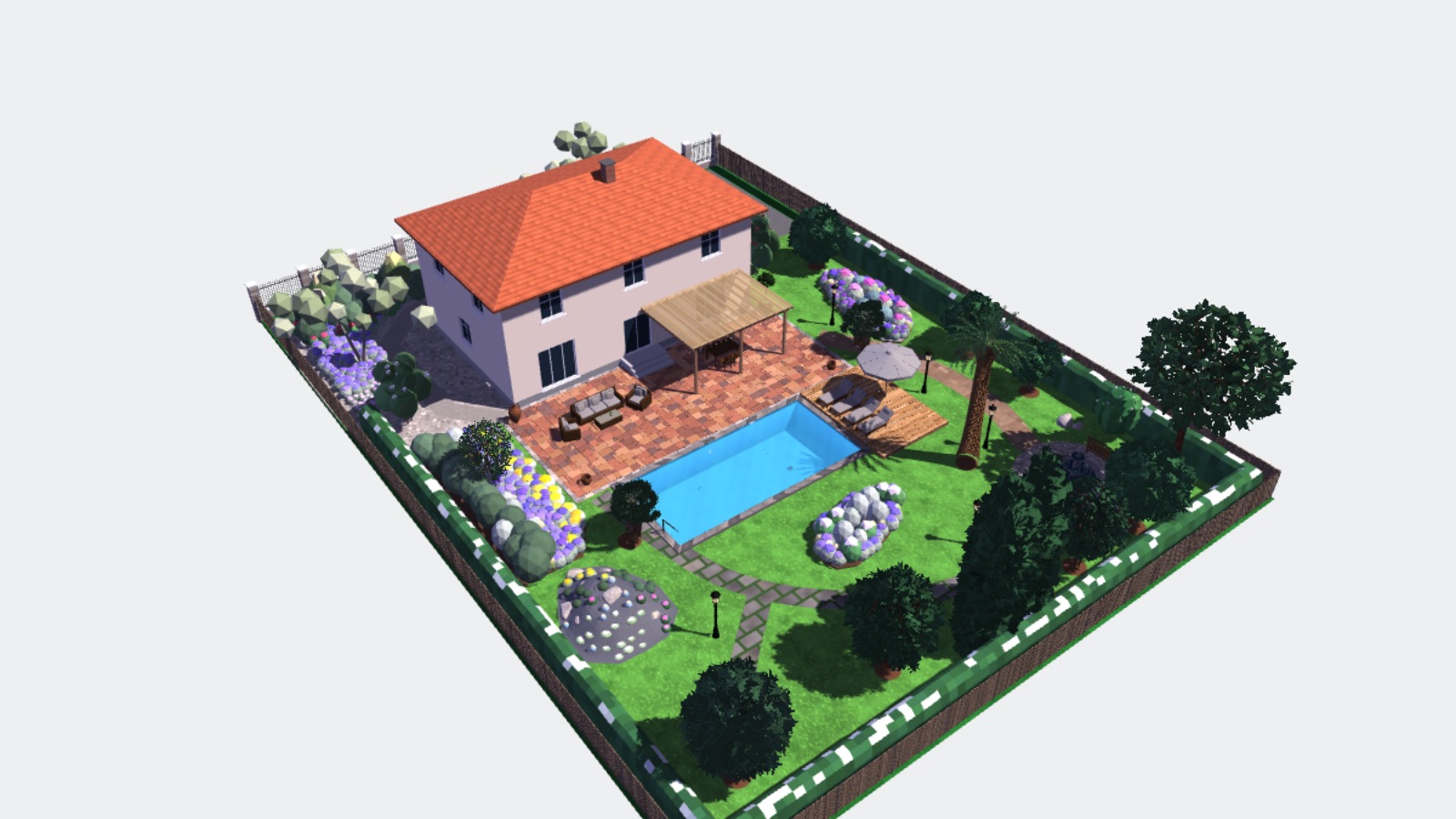Mediterranean garden — overview of the garden in 3D