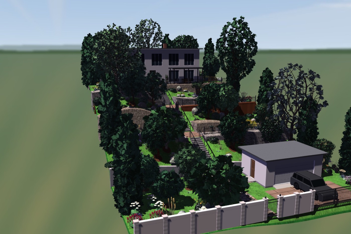 Plot with a garage below and the house above — Turnkey project · sloping plot