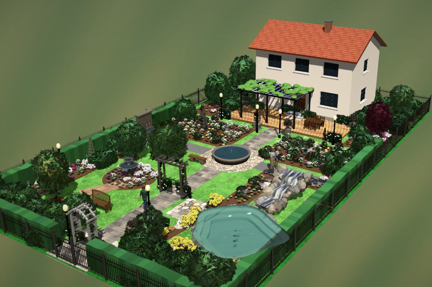 Jardí amb cascada, fonts i flors — Projecte clau en mà · jardí petit