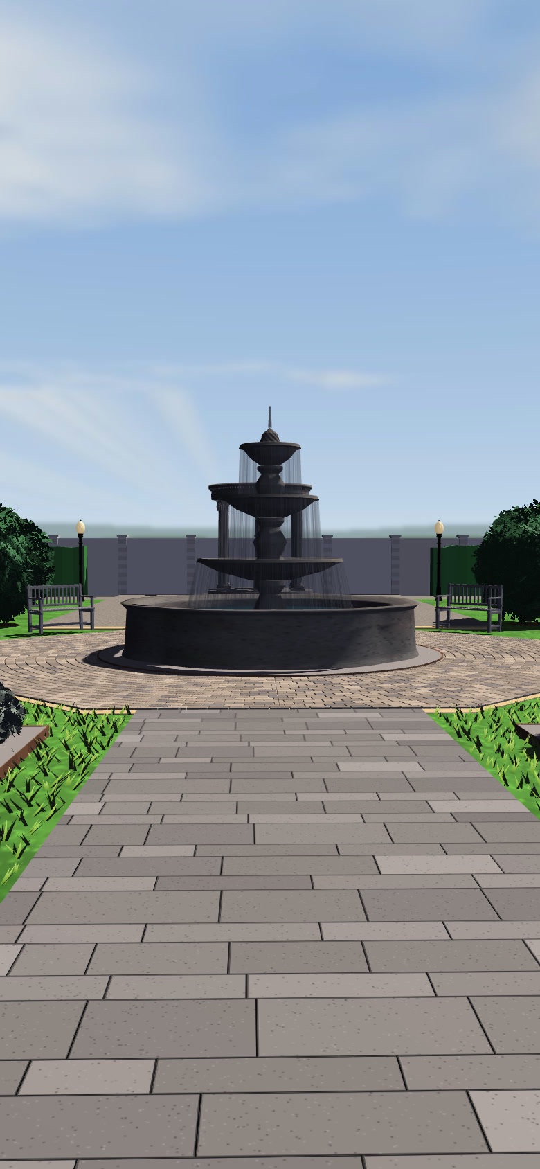 Classical garden with a fountain — avenue to the fountain