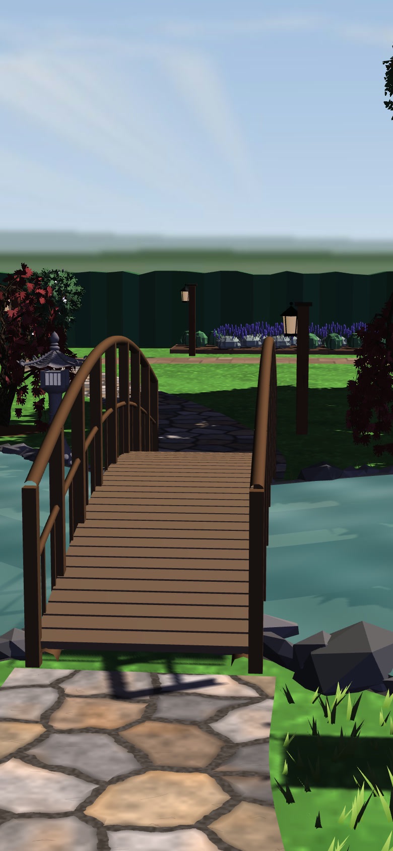 Garden with a pond — bridge over the pond