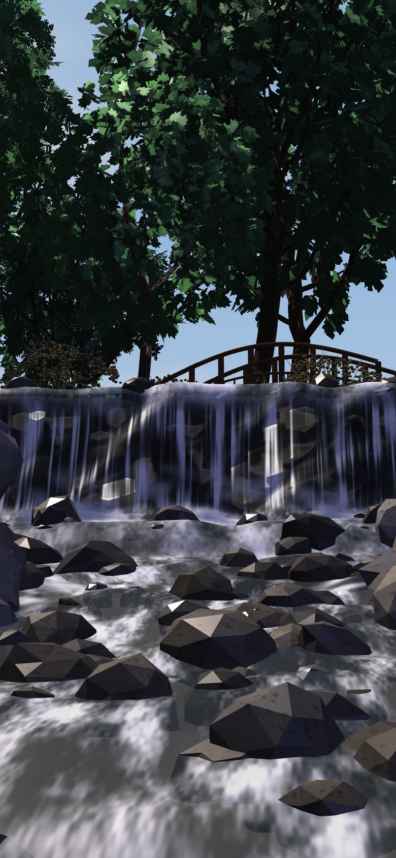 Hillside park with a waterfall — waterfall from the pond