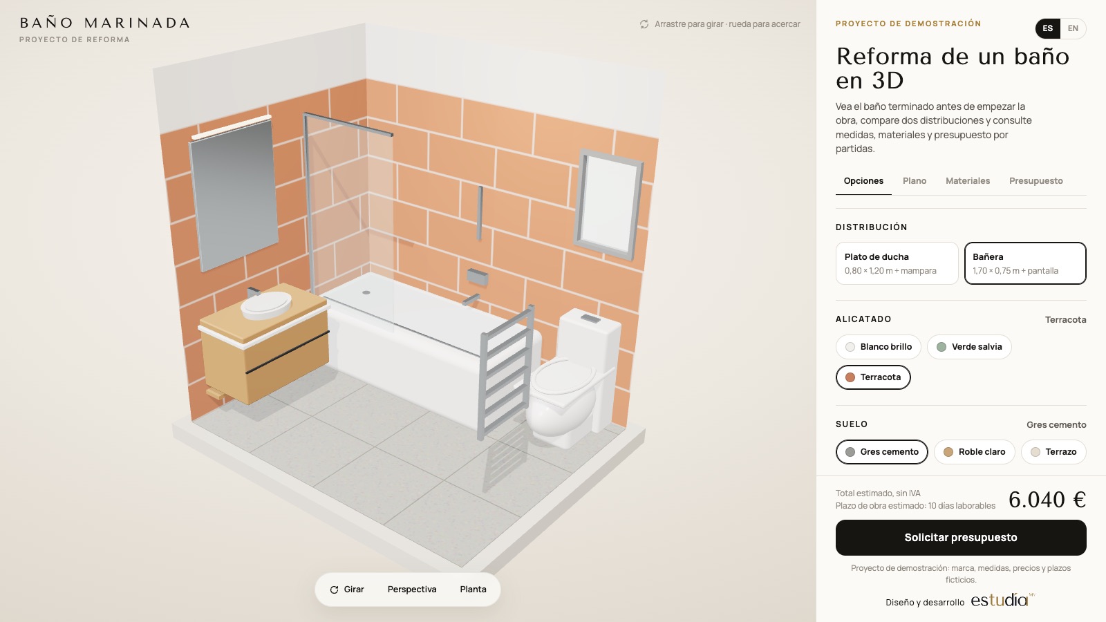 Alternative layout with a bathtub and the vanity on the side wall